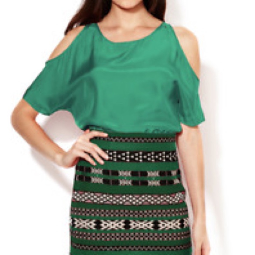 Sandro Green Silk Cold Shoulder Top